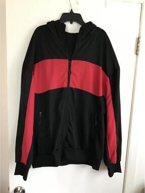 Men's Black and Red Zip-Up Hoodie Jacket XL